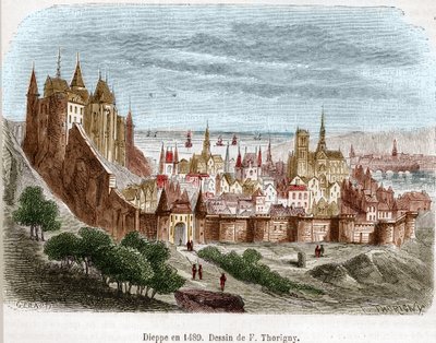 La ciudad de Dieppe con su castillo en Normandía en 1489 de Felix Thorigny