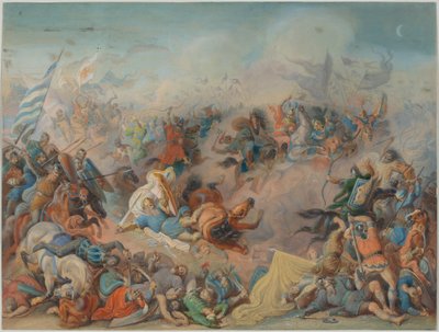 Muerte del duque Luitpold en la batalla húngara de 907 cerca de Pressburg de Feodor (Theodor) Dietz