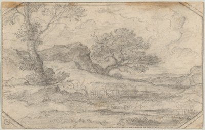 Paisaje ideal con dos árboles y un macizo rocoso. de Ferdinand (Johann Heinrich Ferdinand) von Olivier