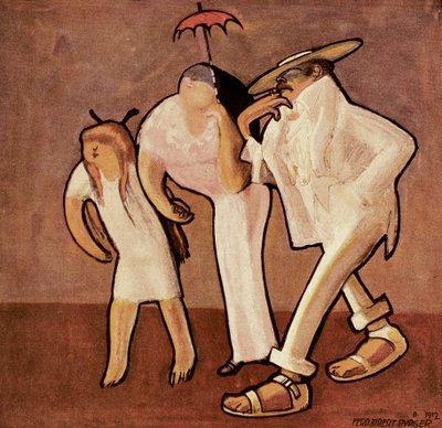 Turistas americanos en Niza, Caricatura de una familia americana, publicada en la revista Jugend de Ferdinand Albert Burger