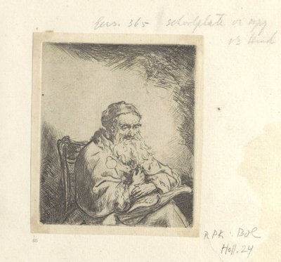 Anciano con una hoja de trébol en su chaqueta Recueil de quatre-vingt-cinq estampes originales (título de la serie) de Ferdinand Bol (attributed to)