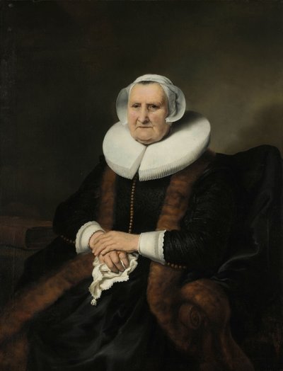 Retrato de una anciana, posiblemente Elisabeth Bas
Retrato de una anciana, posiblemente Elisabeth Jacobsdr Bas (1571-1649), viuda de Jochem Hendricksz Swartenhont de Ferdinand Bol (attributed to)