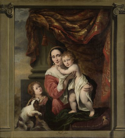 Caritas: Joanna de Geer (1629-1691) con sus hijos Cecilia Trip (1660-1728) y Laurens Trip (n. 1662) de Ferdinand Bol
