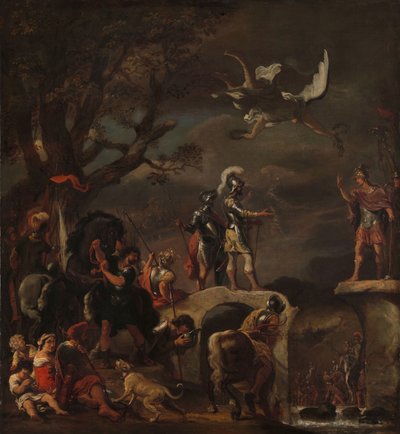 Las negociaciones de paz entre Claudius Civilis y Quintus Petillius Cerealis en el puente derribado. de Ferdinand Bol