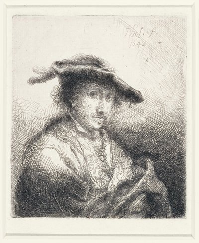 Joven con sombrero con plumas, 1642 de Ferdinand Bol