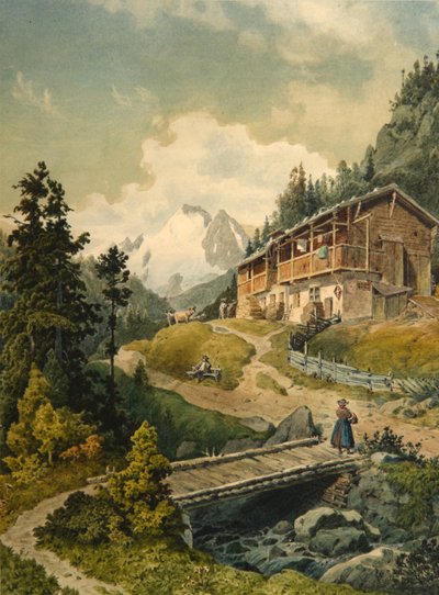 Paisaje alpino con un puente de Ferdinand Gatt