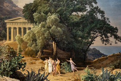 Un templo dórico con Castelmola y Taormina al fondo de Ferdinand Georg Waldmuller