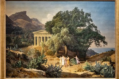 Un templo dórico con Castelmola y Taormina al fondo de Ferdinand Georg Waldmuller