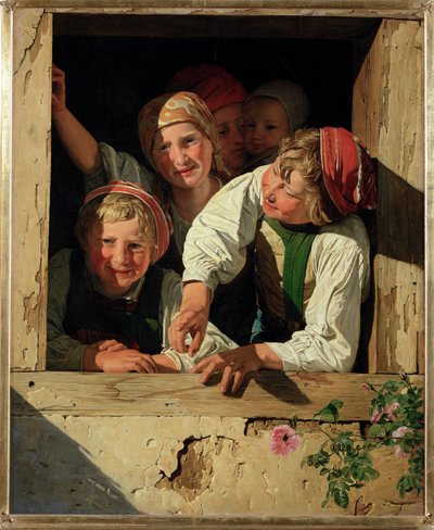 Niños en una ventana de Ferdinand Georg Waldmuller