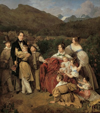 El notario Dr. Josef August Eltz con su esposa Caroline, de soltera Schaumburg, y sus ocho hijos en Ischl de Ferdinand Georg Waldmuller