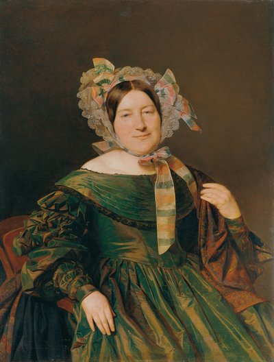 Mujer con un vestido iridiscente verde, rojo salmón de Ferdinand Georg Waldmuller