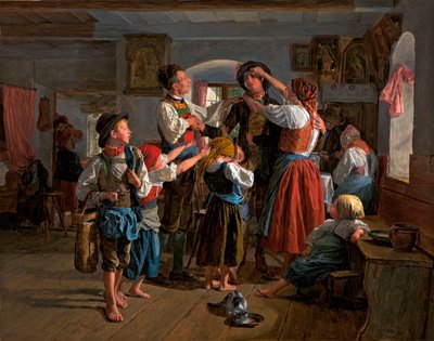 La despedida del recluta - Pintura de Ferdinand Georg Waldmueller (1793-1865), óleo sobre madera (59x74 cm) de Ferdinand Georg Waldmuller