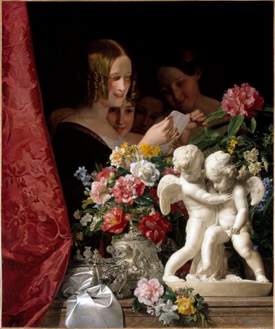 Las niñas, leyendo una carta. Pintura de Ferdinand Georg Waldmuller (1793-1865) de Ferdinand Georg Waldmuller