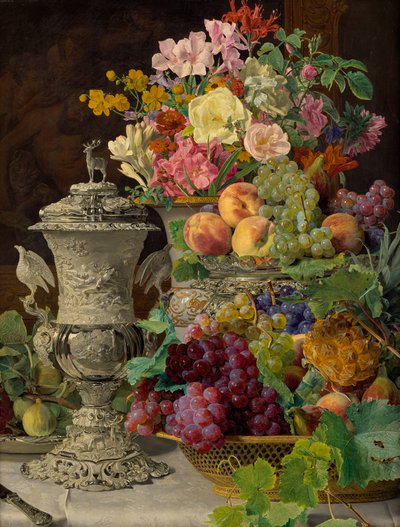 Bodegón con frutas, flores y un cáliz de plata de Ferdinand Georg Waldmuller