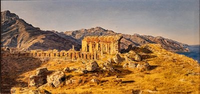 Las ruinas del teatro griego de Taormina, hacia el estrecho de Messin de Ferdinand Georg Waldmuller