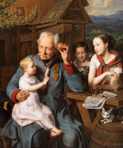 Un viejo inválido con niños de Ferdinand Georg Waldmuller