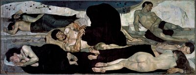 De noche Grupo de durmientes desnudos, uno de ellos en medio de una pesadilla de Ferdinand Hodler