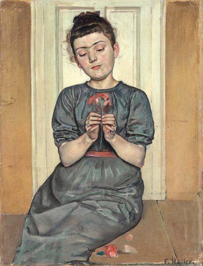 Niña arreglando flores Niña con clavel, c. 1886 de Ferdinand Hodler
