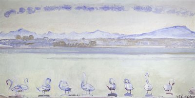 Nueve cisnes frente a un paisaje montañoso, 1915 de Ferdinand Hodler