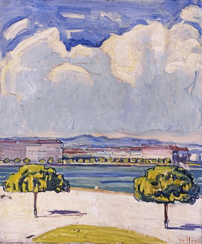 El Quai du Mont-Blanc en Ginebra Visto desde el Jardin Anglais, c. 1910 de Ferdinand Hodler