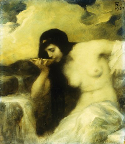 Una ninfa bebiendo en un manantial, 1907 de Ferdinand Keller