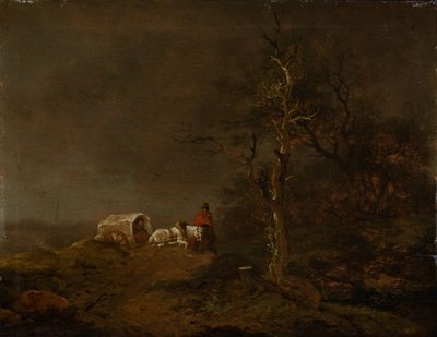 Paisaje de tormenta con carro campesino de Ferdinand Kobell