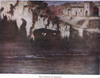 El funeral de Siegfried, ilustración de Las historias de las óperas de Wagner, pub. por George Harrap & Co Ltd 1932 de Ferdinand Lecke