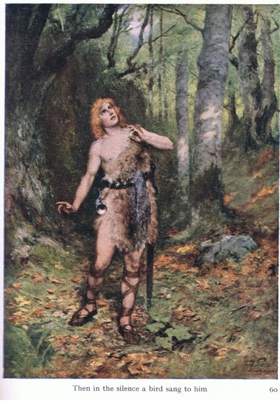 Entonces, en el silencio, un pájaro le cantó, ilustración de Las historias de las óperas de Wagner, pub. por George Harrap & Co Ltd 1932 de Ferdinand Lecke