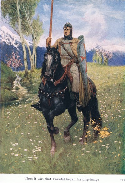 Así fue como Parsifal comenzó su peregrinaje, ilustración de Las historias de las óperas de Wagner, pub. por George Harrap & Co Ltd 1932 de Ferdinand Lecke
