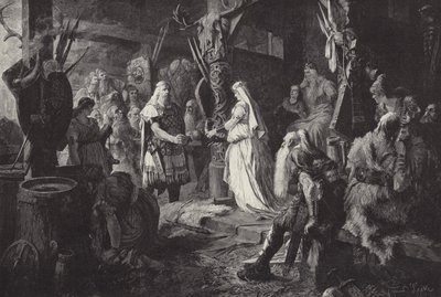 Frithjof en el salón del Rey Ring (grabado) de Ferdinand Leeke