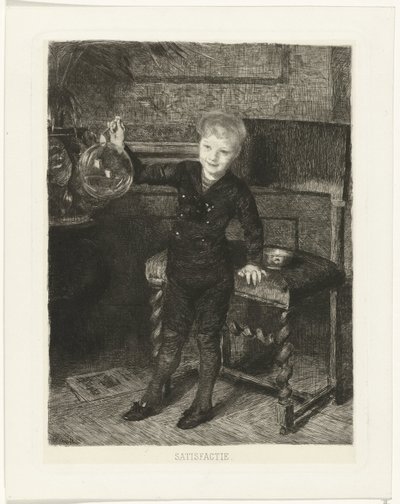 Niño haciendo burbujas Satisfacción (título sobre el objeto) de Ferdinand Oldewelt