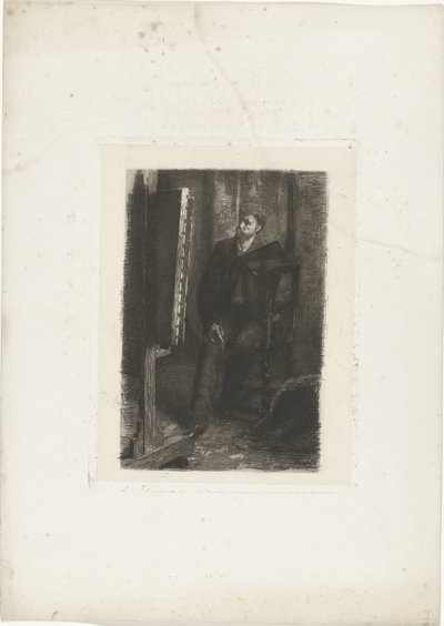 Retrato de un artista de pie detrás del caballete en el estudio de Ferdinand Oldewelt