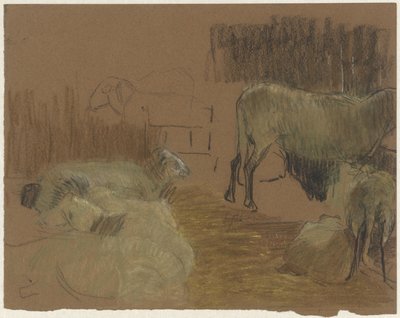 Ovejas en un establo de Ferdinand Oldewelt
