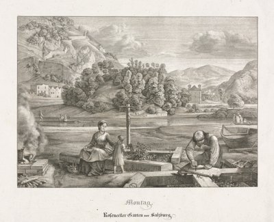 Siete vistas en Salzburgo y Berchtesgaden: Lunes: Jardín Rosenecker Salzburgo, 1823 de Ferdinand Olivier