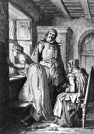 Klaerchen esperando a Egmont, ilustración para Egmont, tragedia de Johann Wolfgang von Goethe (1749-1832), xilografía según dibujo de Ferdinand Rothbart (1823-1899). de Ferdinand Rothbart