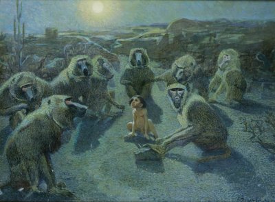 Mowgli capturado por los monos (óleo y tinta sobre lienzo) de Ferdinand Schebek