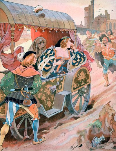 Ataque a un carruaje, Quai de Nesles, Reinado de Francisco I, siglo XVI, c. 1870-1950 de Ferdinand Sigismund Bac