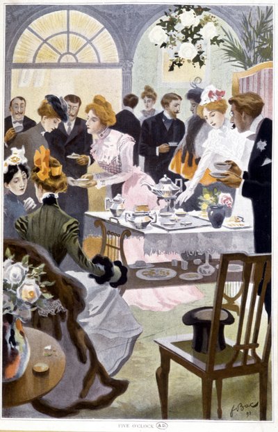 Recepción para el té - dibujo de Bac de Ferdinand Sigismund Bac