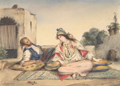 Una pareja morisca en su terraza, 1832 de Ferdinand Victor Eugene Delacroix