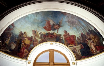 Alejandro Magno (356-323 a.C.) guardando las obras de Homero en una caja de oro. Cúpula de la biblioteca del Senado en el Palacio de Luxemburgo, París de Ferdinand Victor Eugene Delacroix