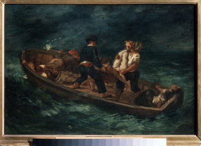 “Después de un naufragio” (también llamado “Naufragios abandonados en una canoa”) Supervivientes de un naufragio en una balsa. Pintura de Eugene Delacroix (1798-1863) 1847 Museo Pushkin de Bellas Artes de Moscú de Ferdinand Victor Eugene Delacroix