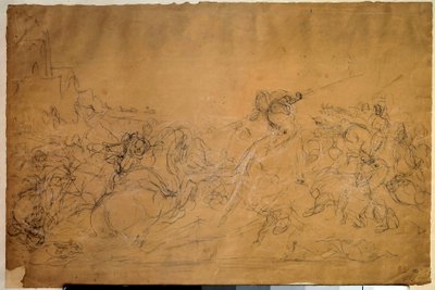 Escena de batalla. Dibujo sobre papel salmón por Eugene Delacroix (1798-1863). Siglo XIX. París, Museo del Louvre de Ferdinand Victor Eugene Delacroix