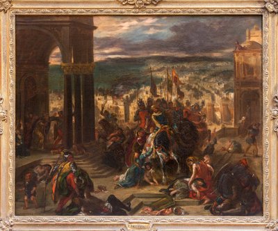 Captura de Constantinopla por los Croises, Pintura de Eugene Delacroix (1798-1863), que muestra el acontecimiento histórico del 12 de abril de 1204, durante la 4ª Cruzada, versión reducida y variante del cuadro del Salón de 1841, encargado por Luis Felipe  de Ferdinand Victor Eugene Delacroix