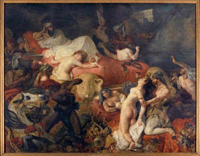 Muerte de Sardanápalo. Sardanápalo, rey asirio sitiado por insurgentes, hizo matar a sus esposas y caballos antes de suicidarse de Ferdinand Victor Eugene Delacroix
