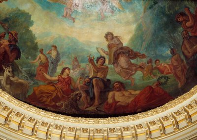Descenso a los infiernos: “Orfeo, Safo a la izquierda y una Musa”. Detalle de la pintura de Eugène Delacroix (1798-1863) decorando la cúpula de la biblioteca del Senado, aprox. 1845. Palacio de Luxemburgo, París de Ferdinand Victor Eugene Delacroix