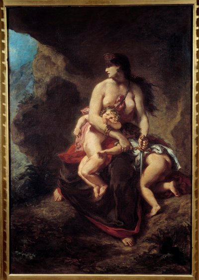 Furiosa Medea Medea asesina a sus dos hijos en una cueva. Pintura de Eugene Delacroix (1798-1863) de Ferdinand Victor Eugene Delacroix