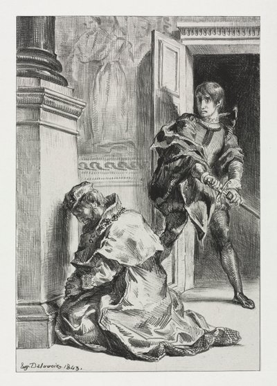 Hamlet: Hamlet intenta matar al rey, 1843 de Ferdinand Victor Eugene Delacroix