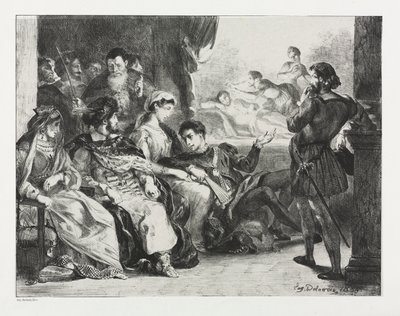 Hamlet: Hamlet Ordena a los Actores hacer una Escena del Envenenamiento de su Padre, 1834 de Ferdinand Victor Eugene Delacroix