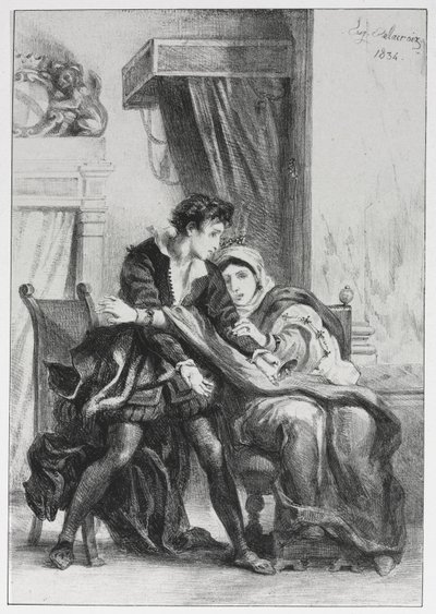 Hamlet: Hamlet y la Reina, 1834 de Ferdinand Victor Eugene Delacroix