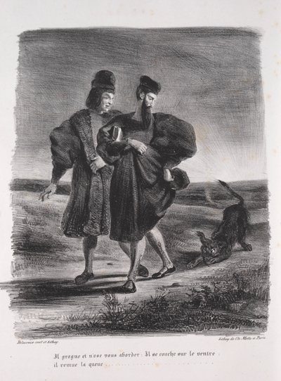 Ilustraciones para Fausto: Fausto, Mefistófeles y el barbero, 1828 de Ferdinand Victor Eugene Delacroix